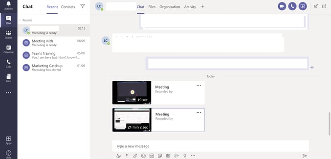 Recording can be found in purple chats